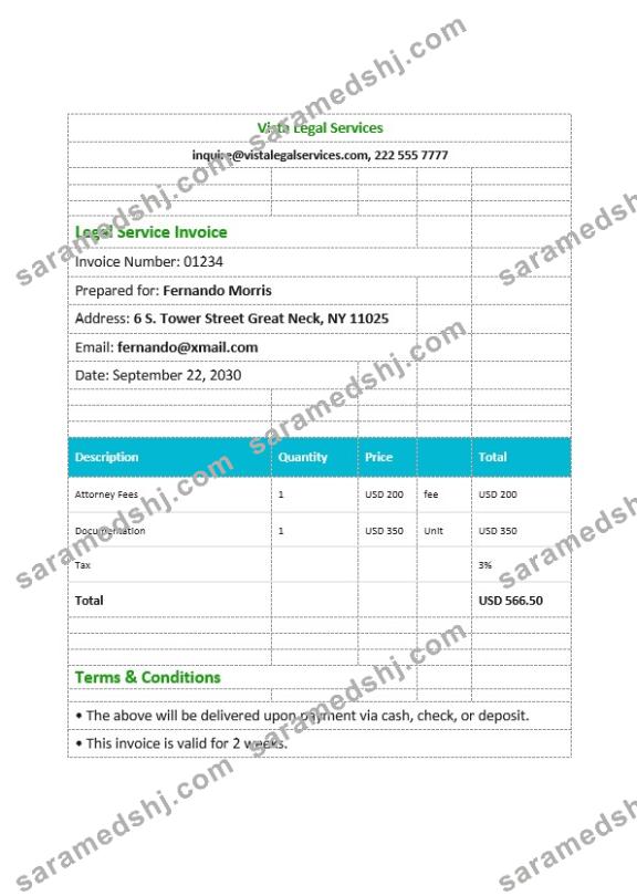 Legal Services Invoice Template